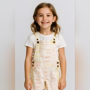 Garanimals little girl Pastel Yellow Pink‎ Tie-Dye summer Overalls size 6